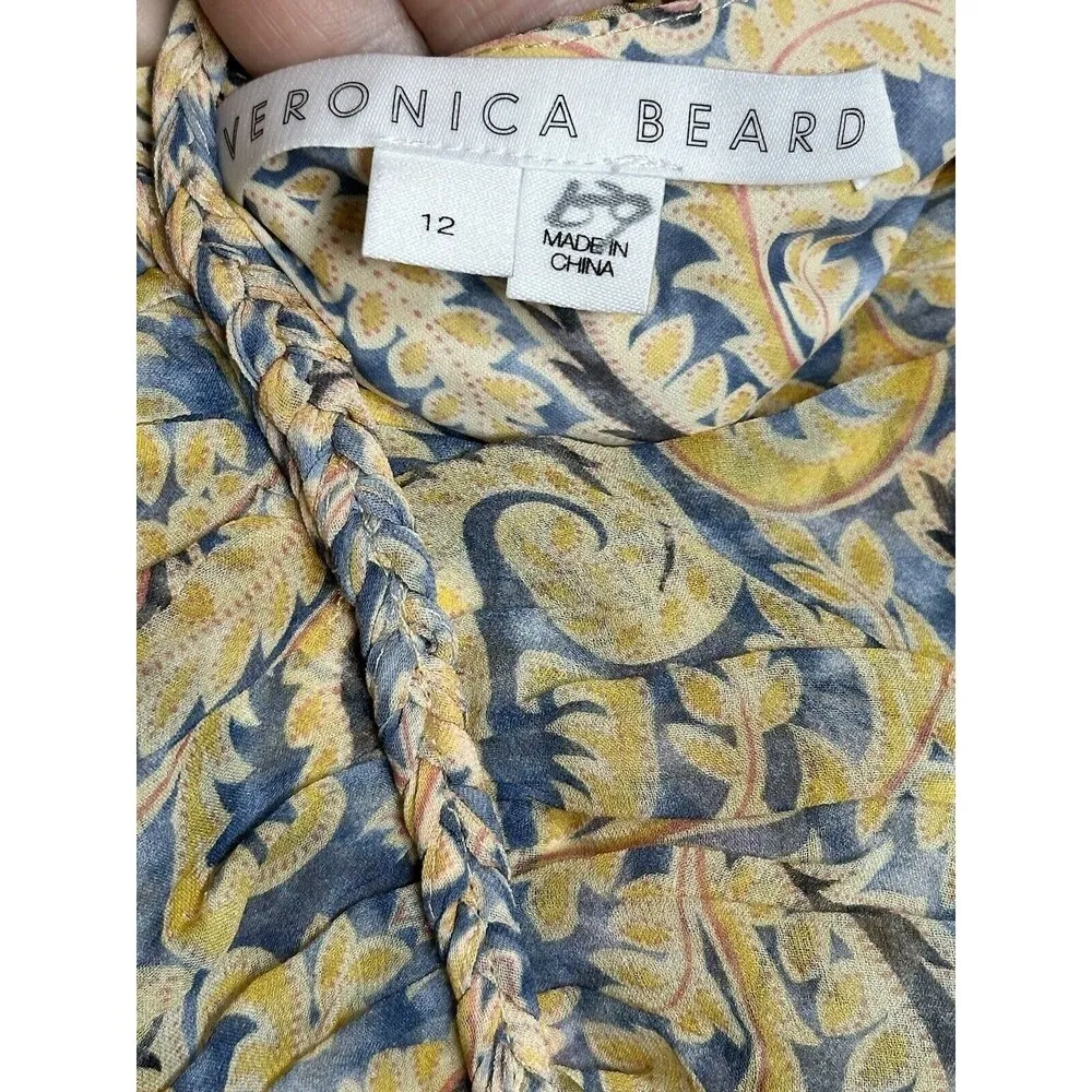Veronica Beard Arienne Blue/Yellow Silk Gathered Halterneck Top Size 12 NWOT - Image 6