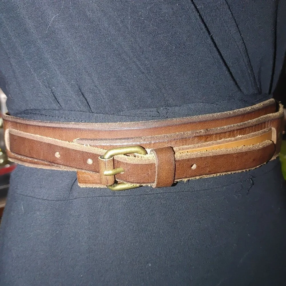 Leather Belt Ann Taylor Loft Brown Brass Buckle Size 36 Medium Genuine Leather - Image 2
