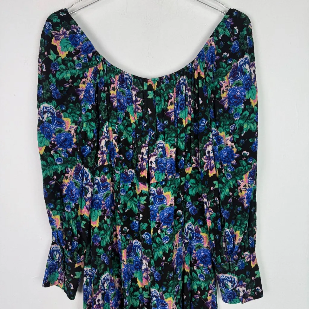 Zara Floral Long Sleeve Midi Dress Black Size Small S EUC - Image 9