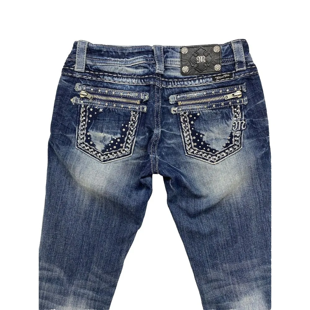 Miss Me‎ Jeans Womens Size 27 boot cut blue Denim zippered rhinestone Pockets - Image 2