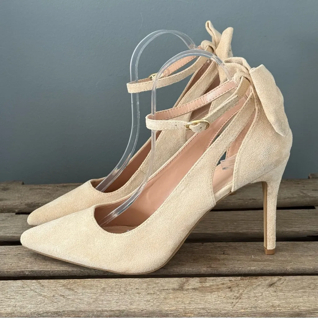 NEW ZBY Women’s Nude Suede Pointed Toe High Heels Size 9.5 A29 Tan - Image 2
