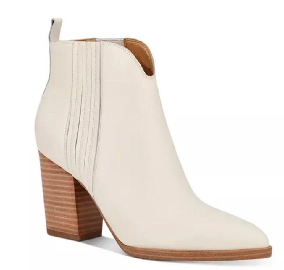 Marc Fisher Annabel Western Ankle Booties Pointed Toe block heel Cream Ivory 10 - Image 2
