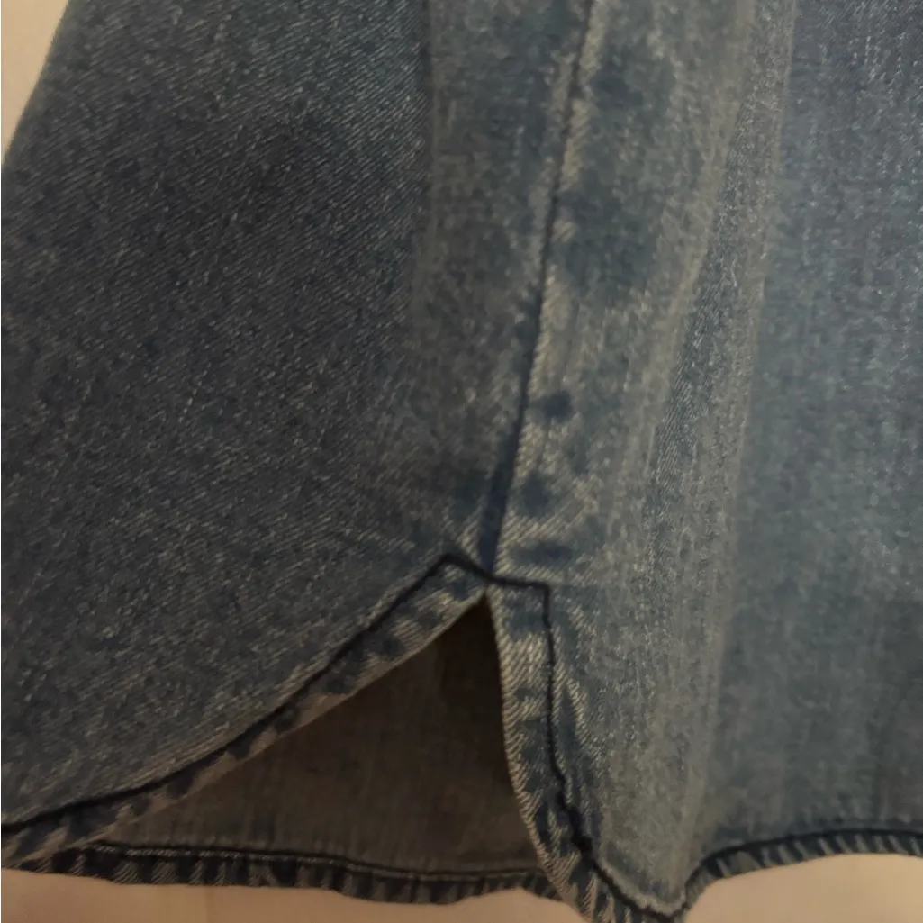 Pilcro (Anthropologie )Blue Denim Top with Patterned Trim - Image 10