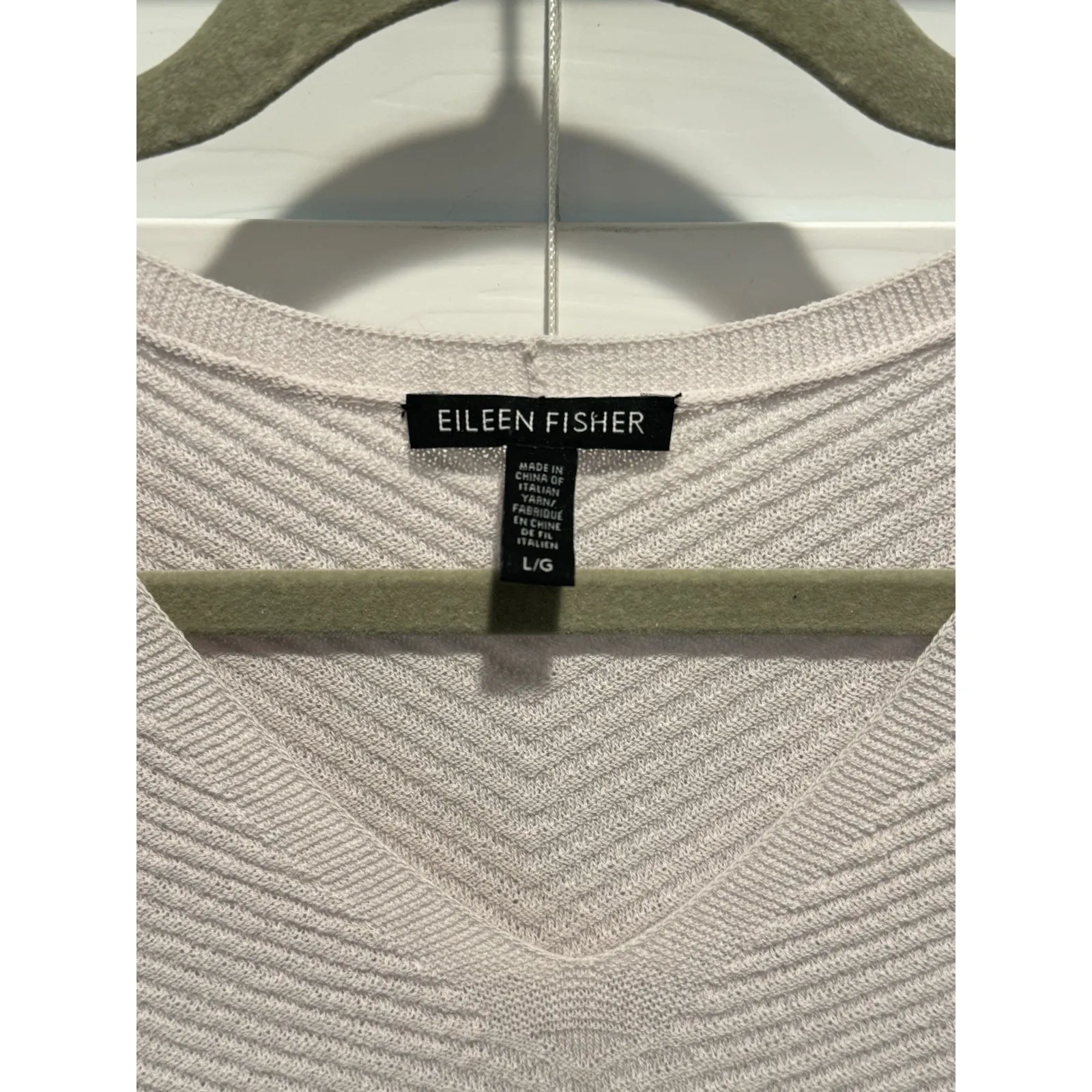 Eileen Fisher Wool Crepe Cream V-Neck Ballet‎ Tunic Blouse Sweater Size Large - Image 3