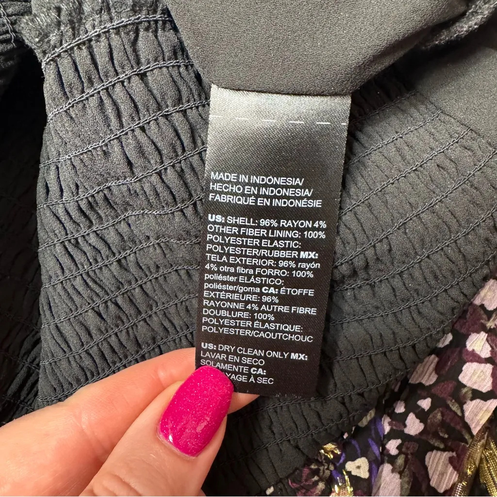 White House Black Market Long Sleeve Floral Metallic Blouson Blouse Purple 10 - Image 11