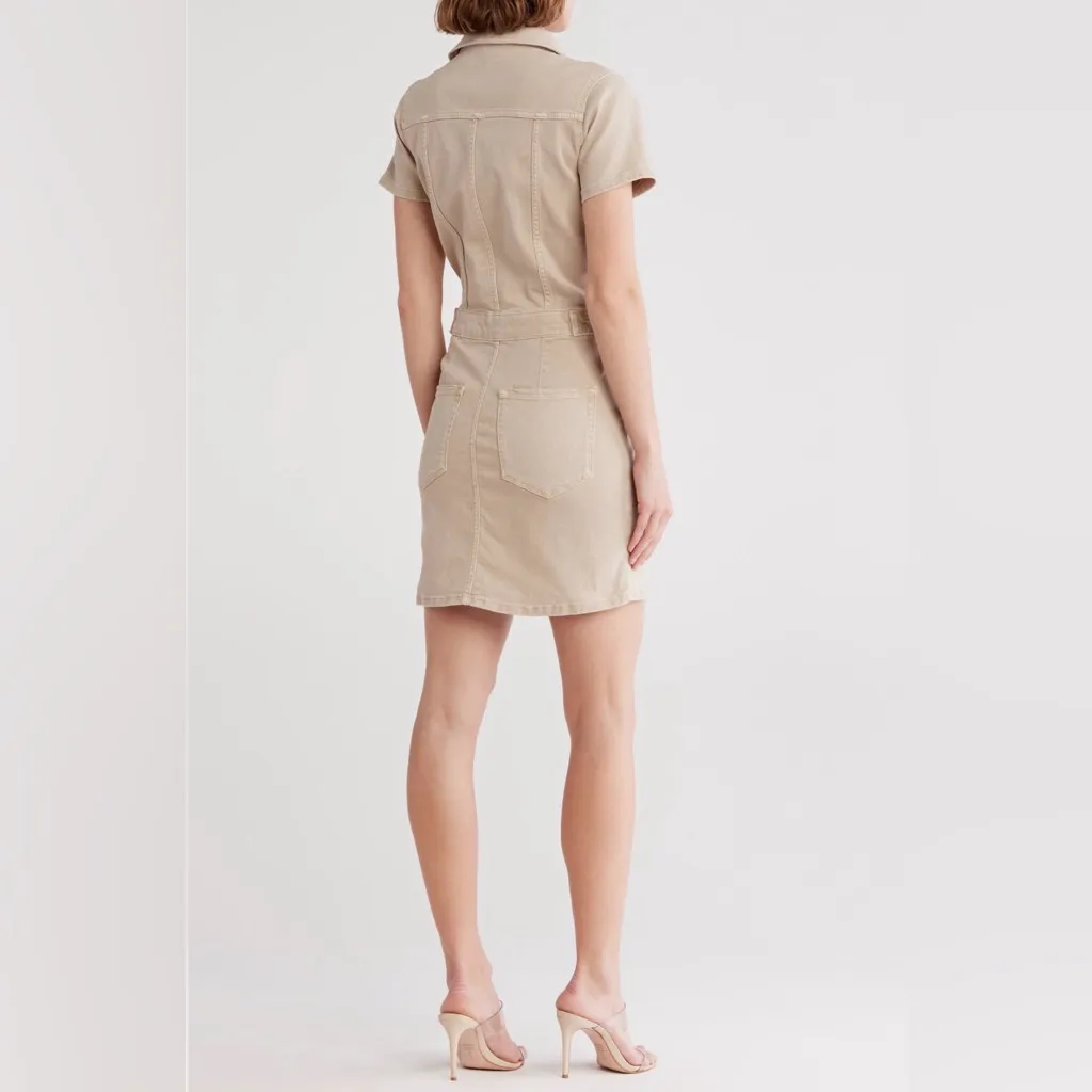 Good American Fit Success Khaki Safari Denim Utility Mini Dress Sand S NWT - Image 3