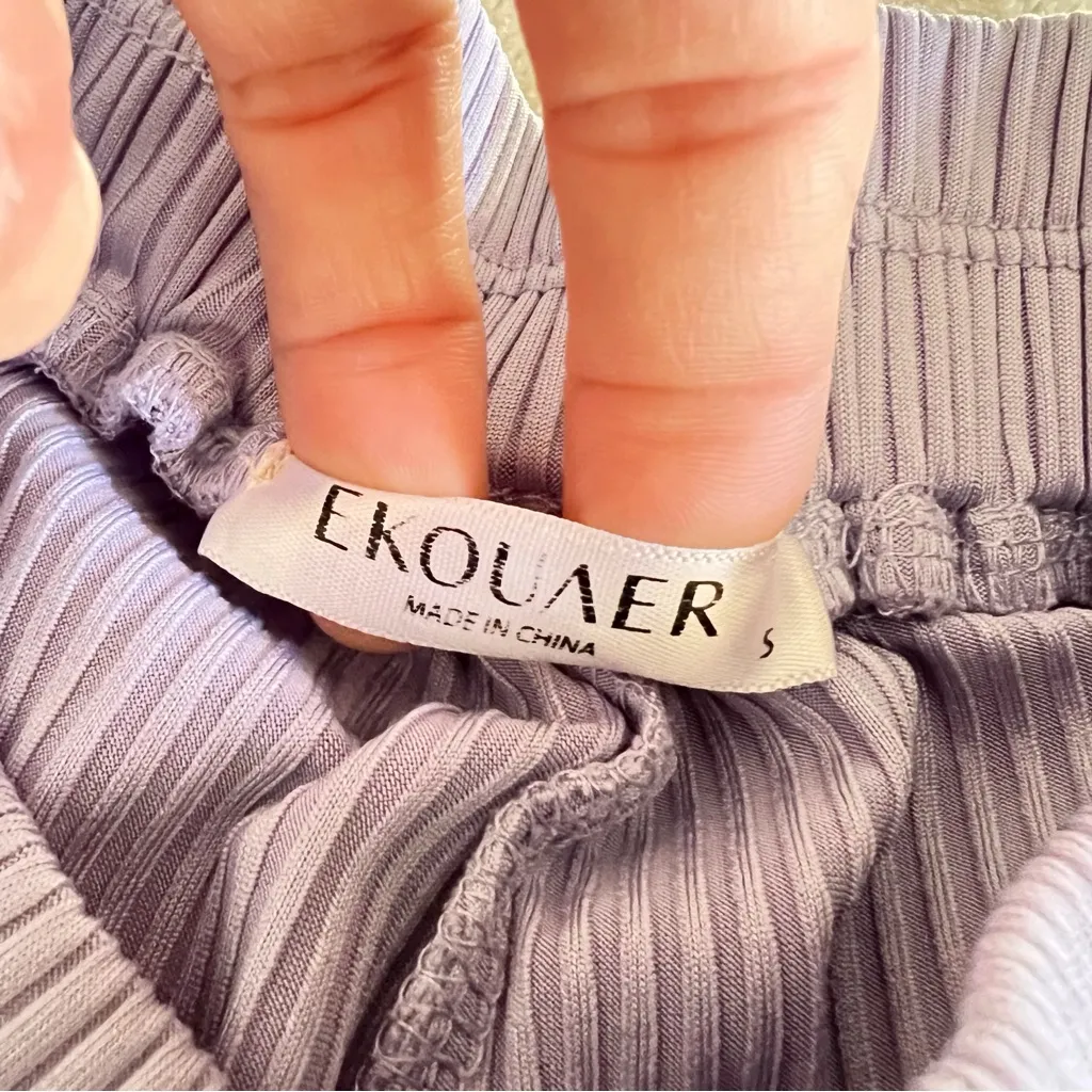 Ekouaer Lavender Ribbed Wide Leg Pants Purple - Image 4