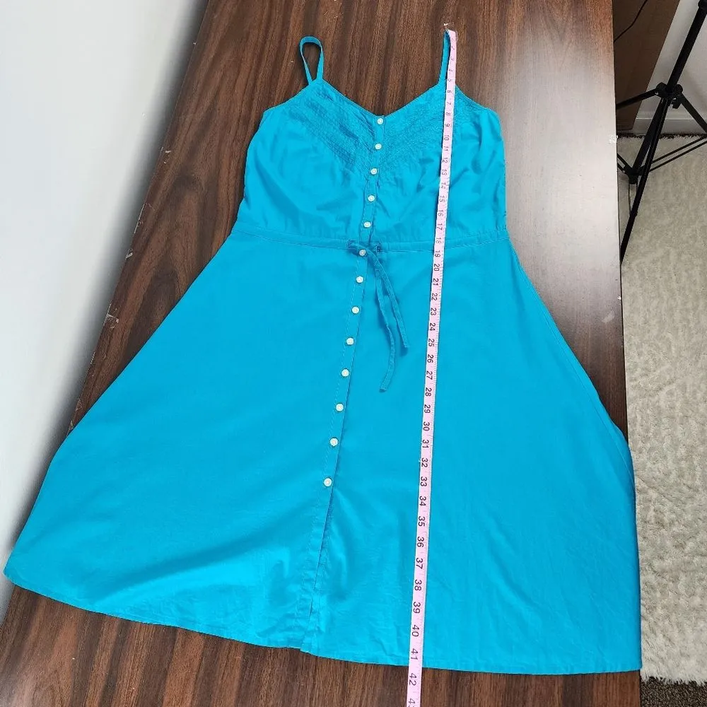 Eddie Bauer Cotton Dress Turquoise Embroidered Fit and Flare Sun Summer Size 6P - Image 8