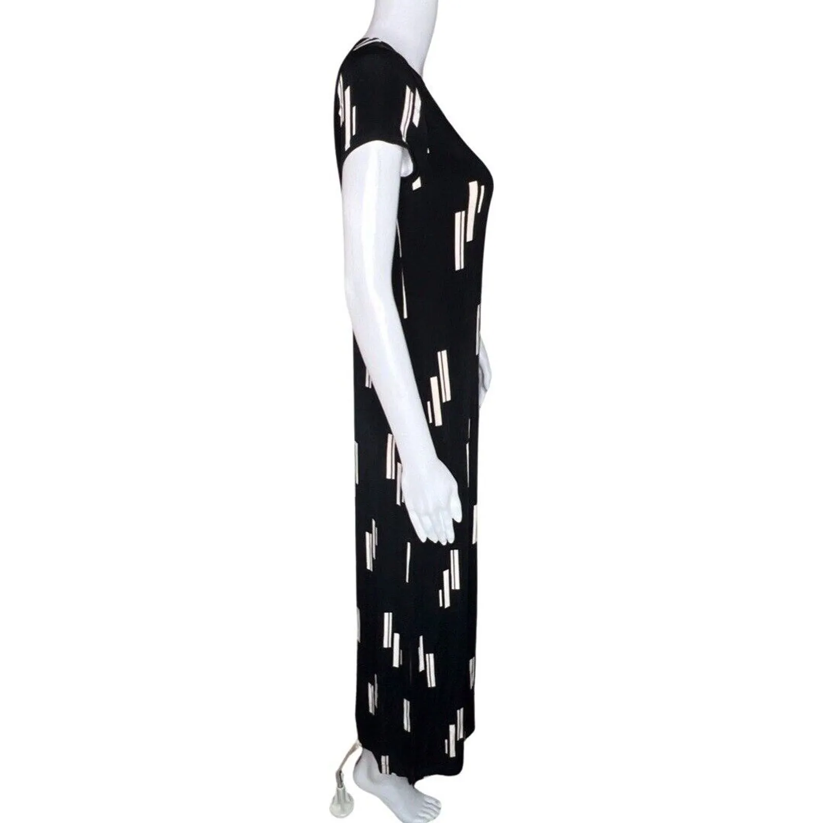 Chicos Dress Women‎ XS Black Cream Geometric Maxi Travelers Career Casual Slinky - Image 2