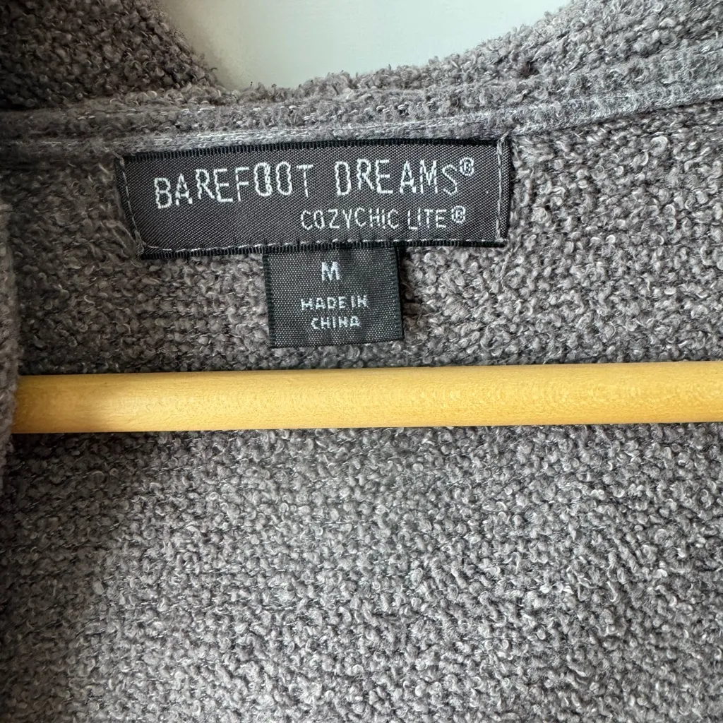 Barefoot Dreams CozyChic Lite Heathered Gray‎ Hooded Cardigan Sweater M - Image 3