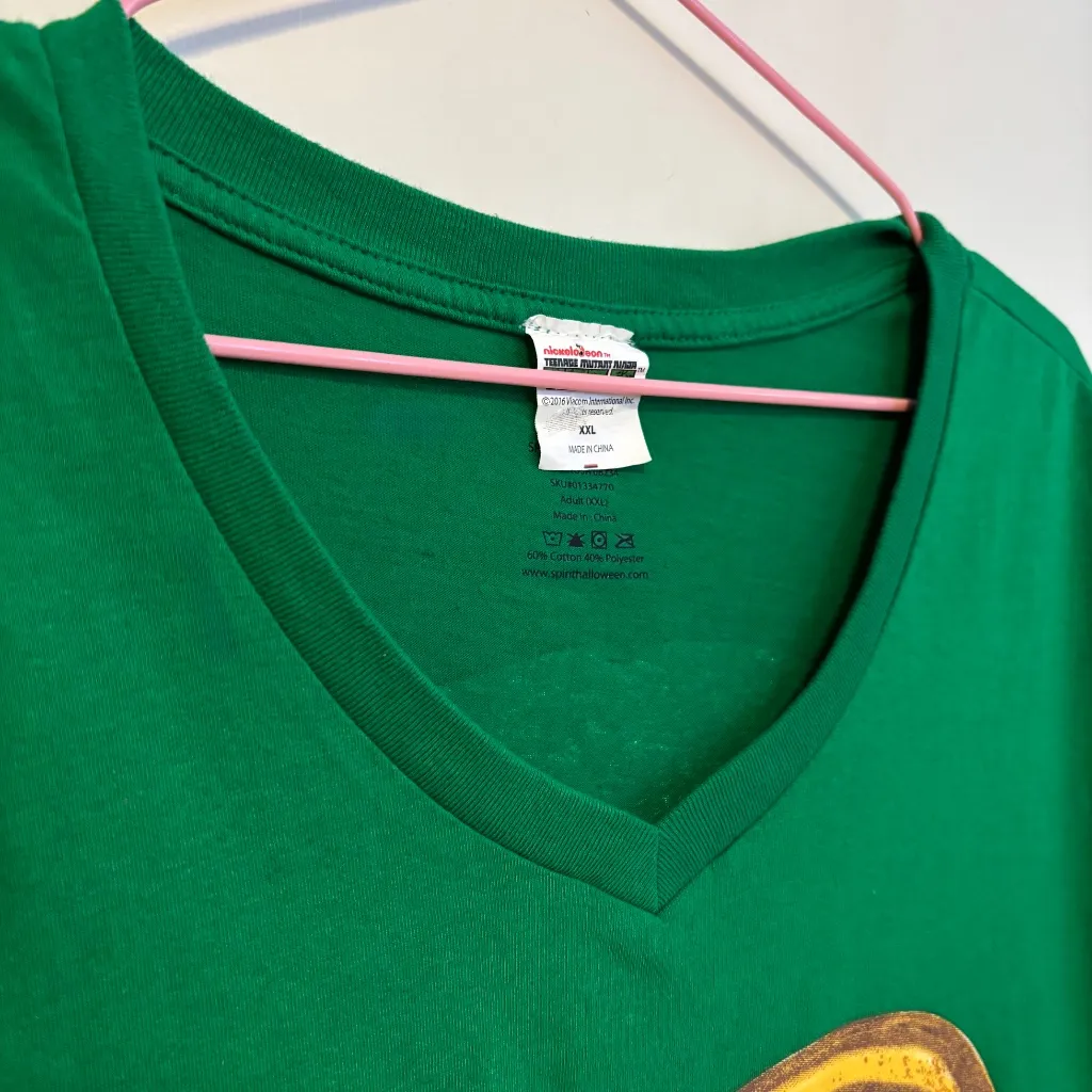 TMNT Teenage Mutant Ninja Turtles V Neck Short Sleeve Shell Green Womens Medium - Image 3