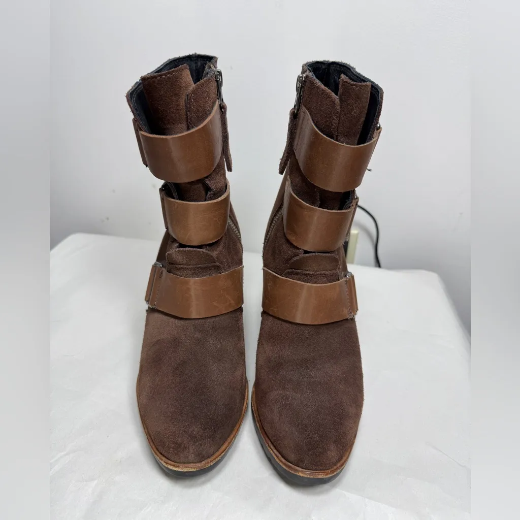 SOREL After Hours Brown Suede Wedge Ankle Bootie SZ US 7.5 Heeled Boot Lug Sole - Image 3