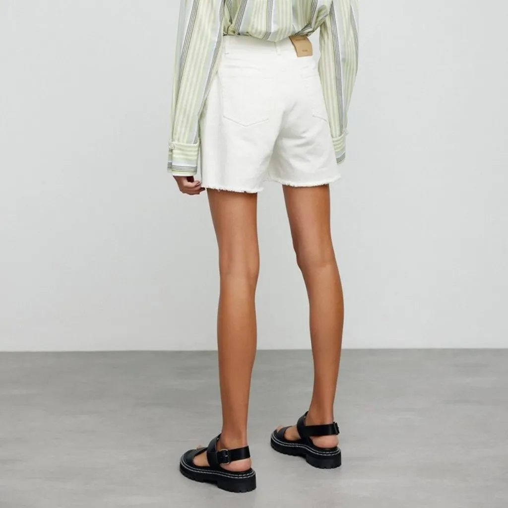 NWT Significant Other Baggy White Denim Shorts US 10 Angled Button Fly Raw Hem - Image 3