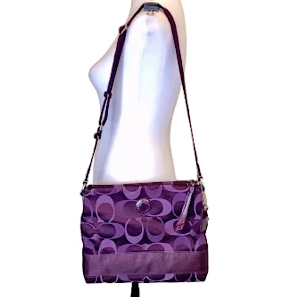 COACH POPPY Purple Jacquard Signature C Crossbody Shoulder Bag Top Zipper Close - Image 16