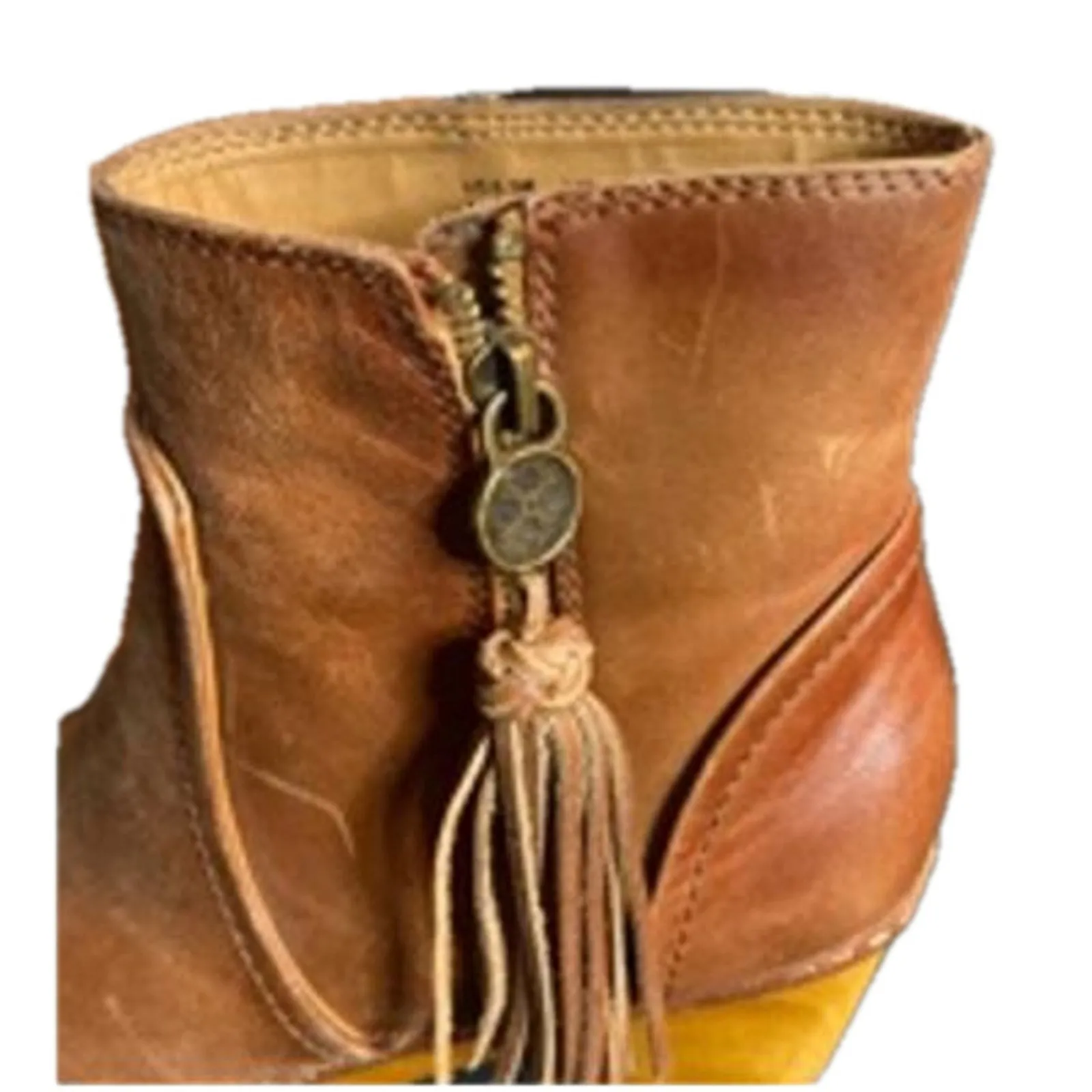 Patricia Nash Tan Leather Tassel Ankle Boots Wooden Heel Women’s 6M - Image 3