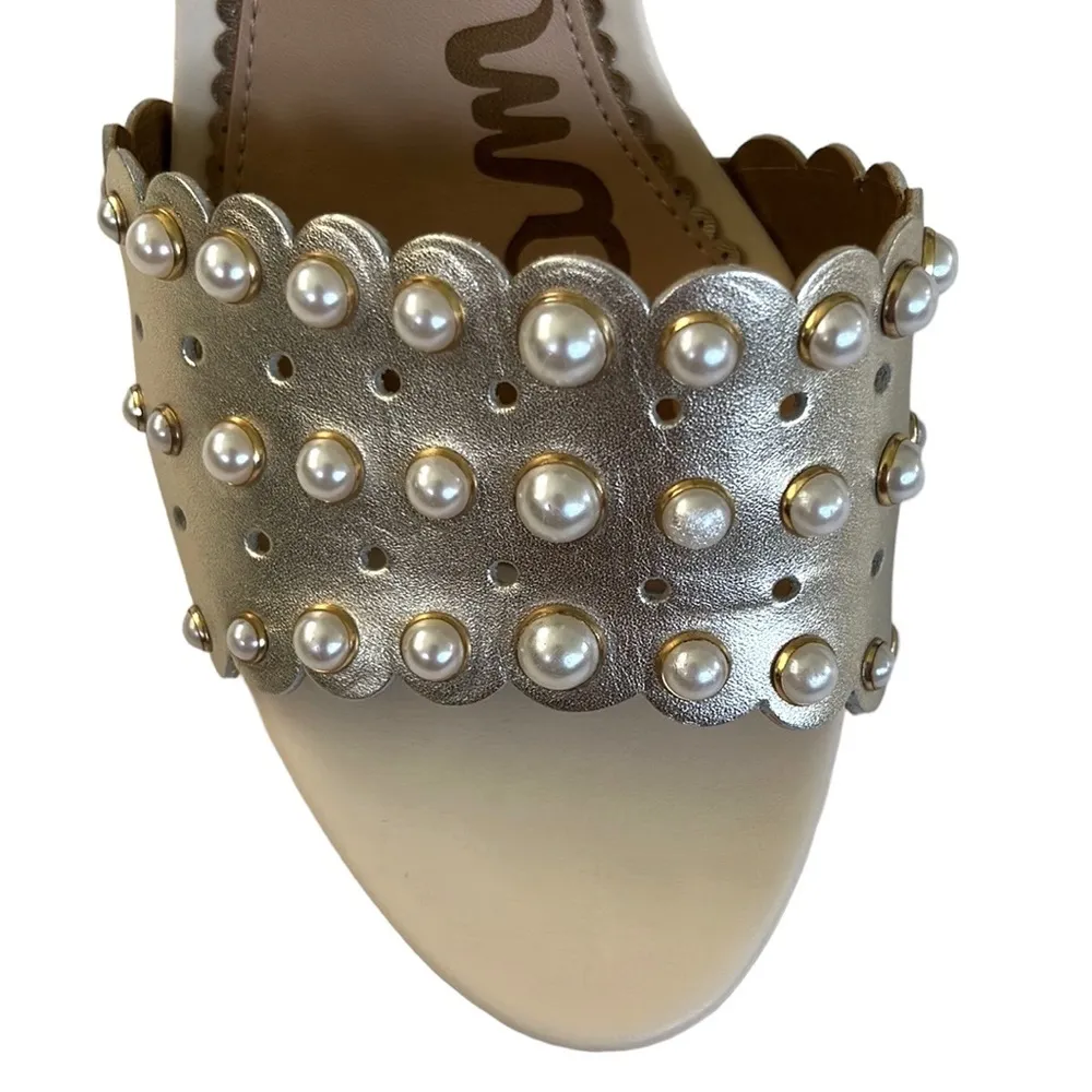 EUC Sam Edelman Leather Yaris Heeled Sandals Gold with Pearls Size 8.5 - Image 6