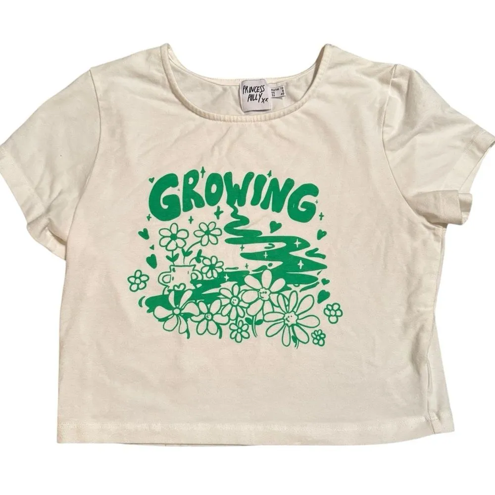 Princess Polly Size 8‎ Baby Tee Shirt Growing Plants Graphic Kelly Green Herb - Image 2