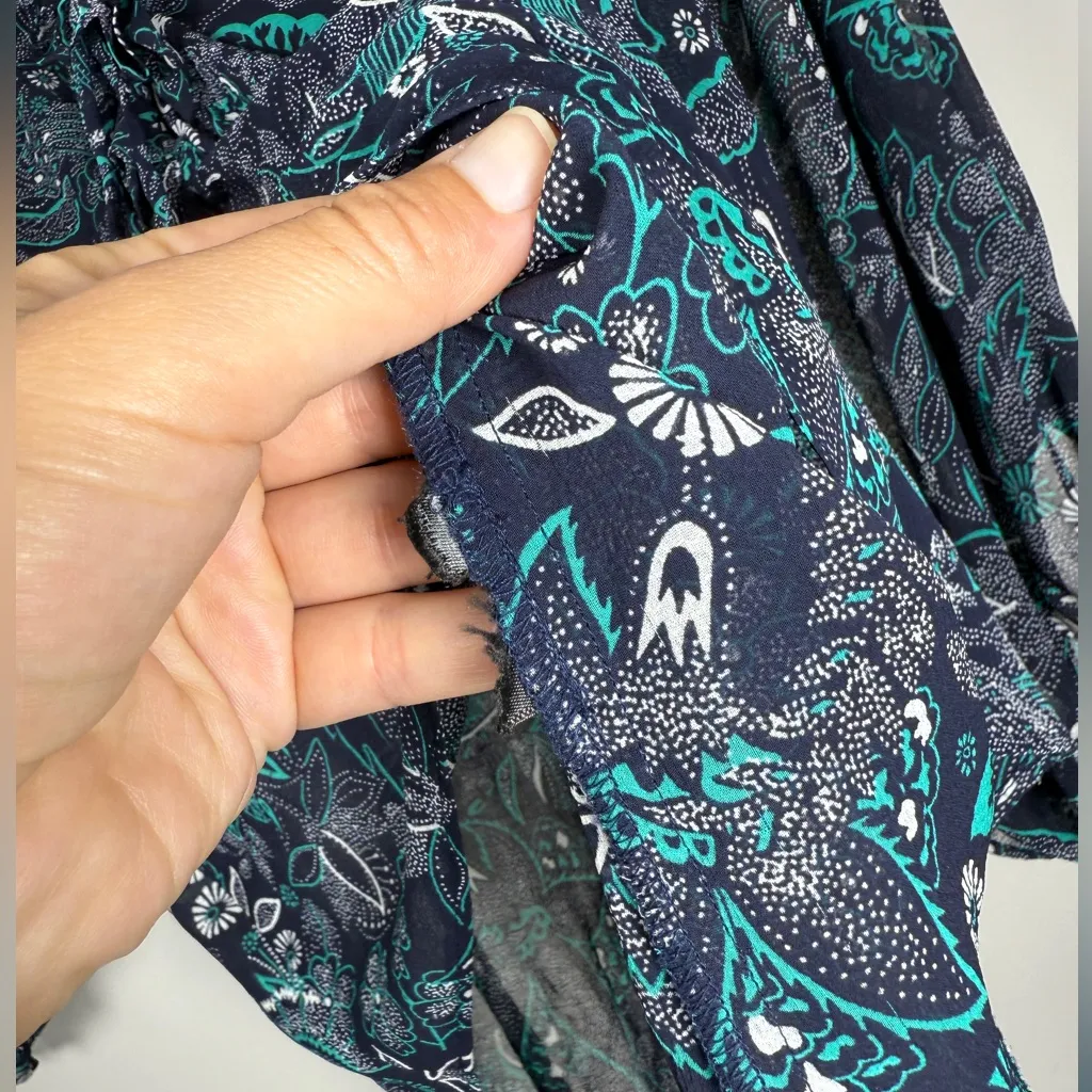 Anthropologie Haida Boho Peasant Blue Floral Semi Sheer Blouse Women’s Size S - Image 7