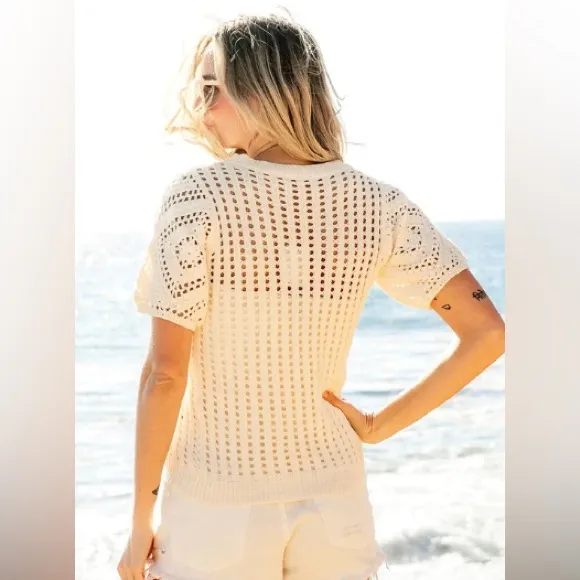 BiBi Ivory Crochet Knit Top White Size XL - Image 2