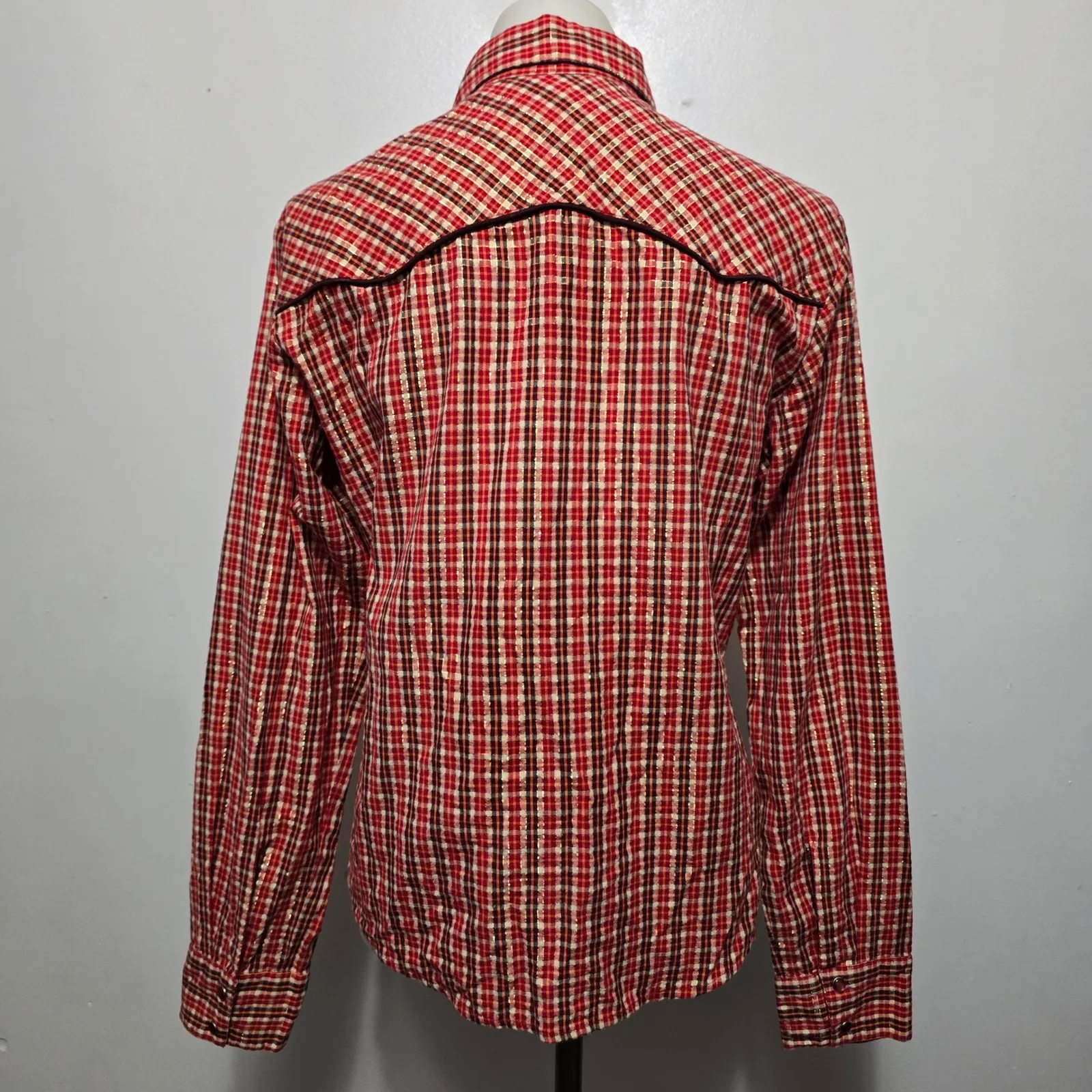 Panhandle Slim Womens Red Plaid Western Snap Front Shirt L Western Rodeo Size L - Image 5