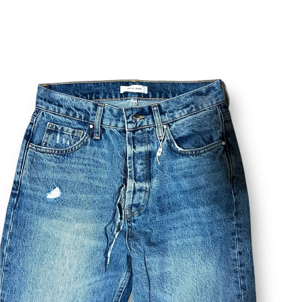 Anine Bing Lara Cotton raw Hem High waist Distressed Jeans Size 27 - Image 7