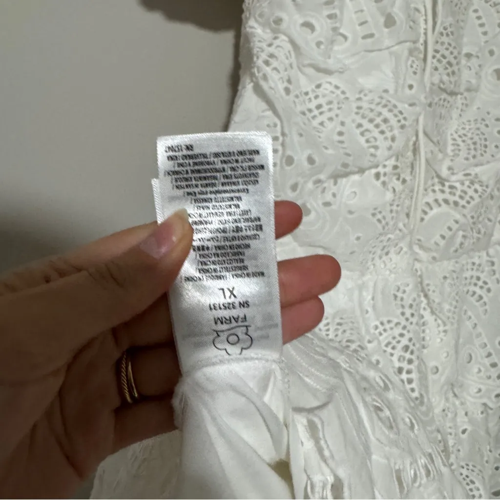 FARM Rio White Cotton Eyelet Puff Sleeve Midi Dress XL - Image 8