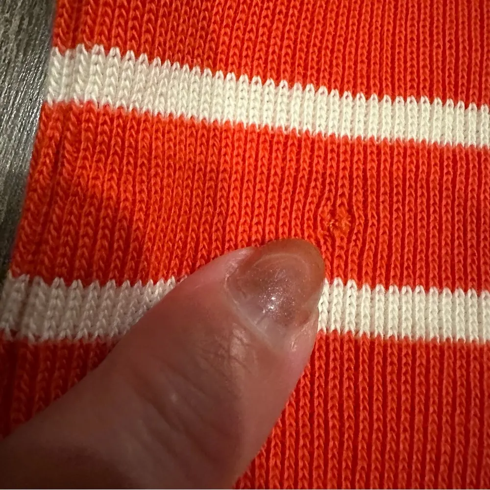 LL Bean Women's L French Sailor 1/4 Zip Pullover Orange White Stripe Long Sleeve - Image 3