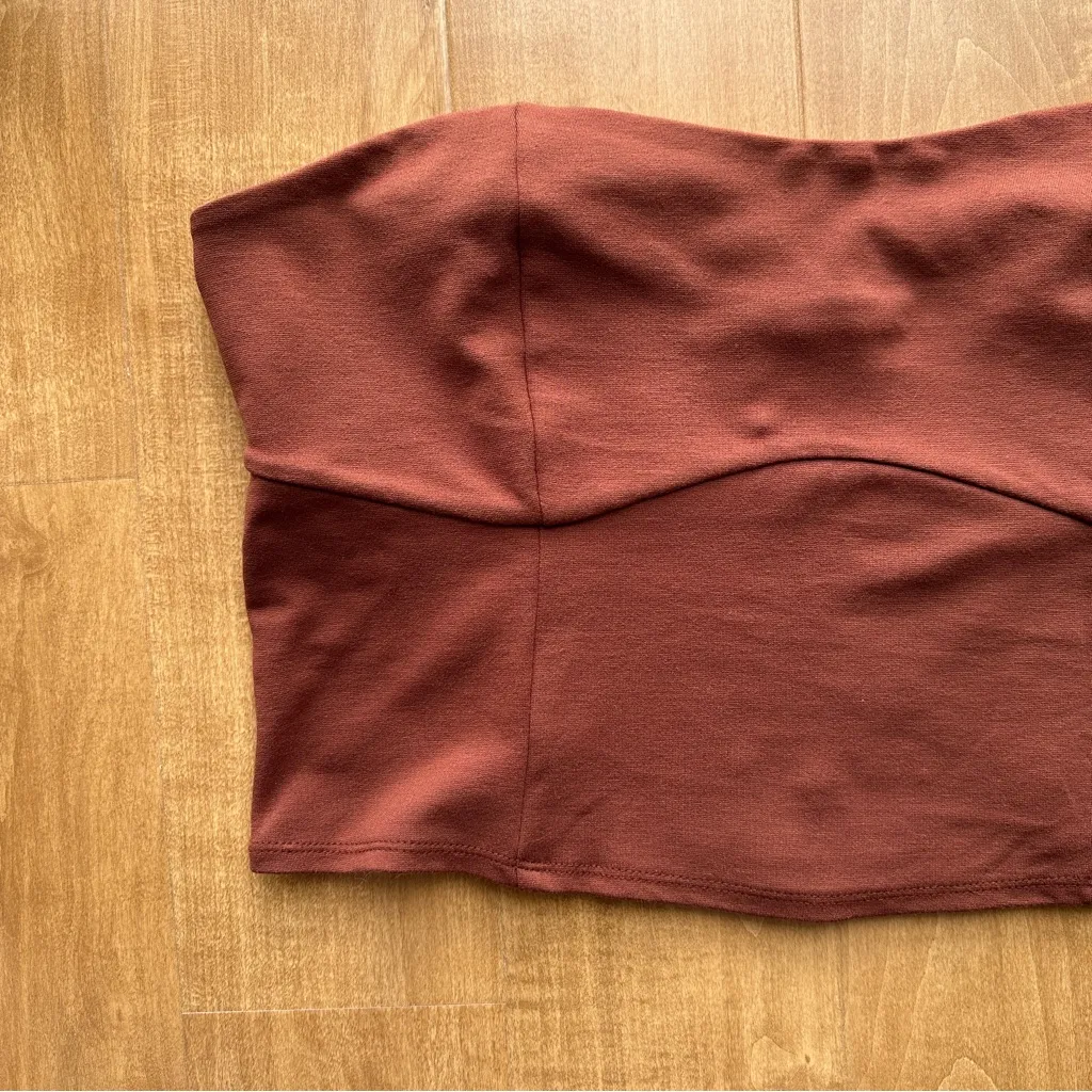 a new day Ponte Tube Top, Brown, Strapless Sweetheart Crop Top, Size Large - Image 5