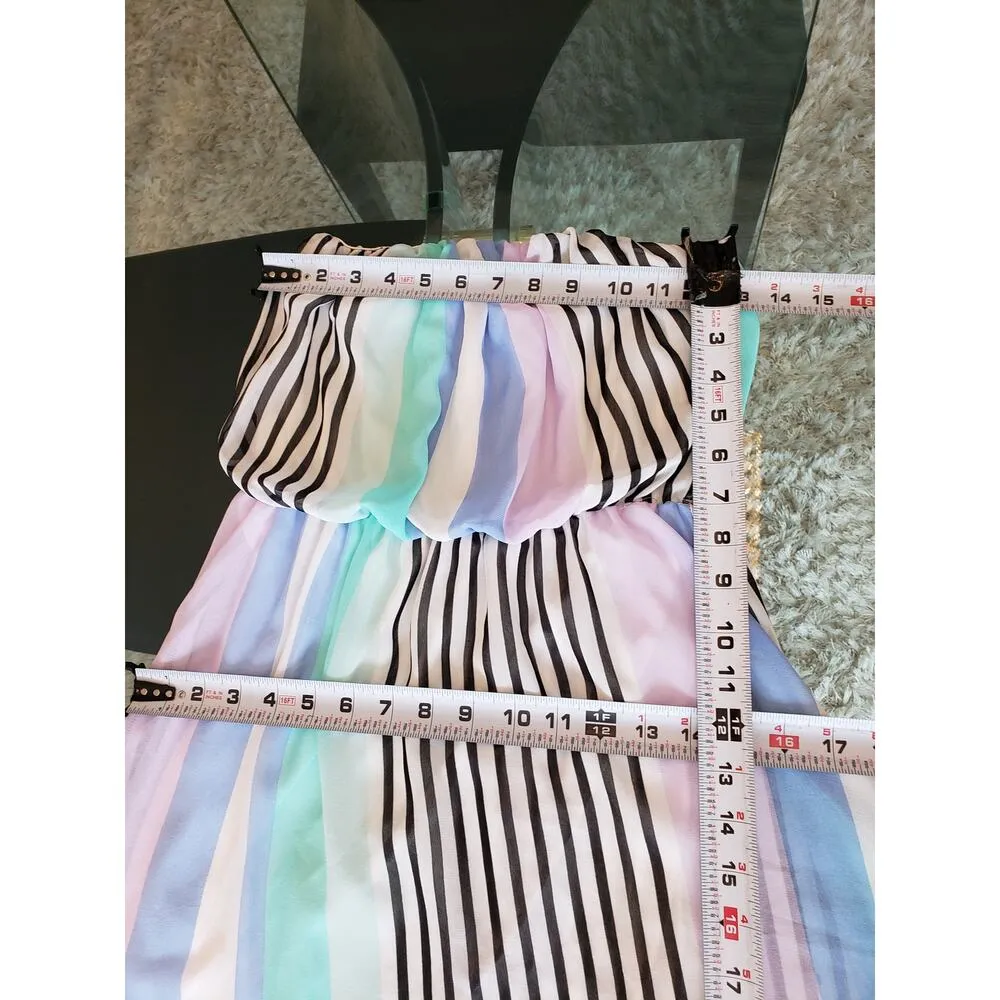 Iris Basic Fit & Flare Dress Women's Medium White Black Striped Off The Shoulder - Image 7