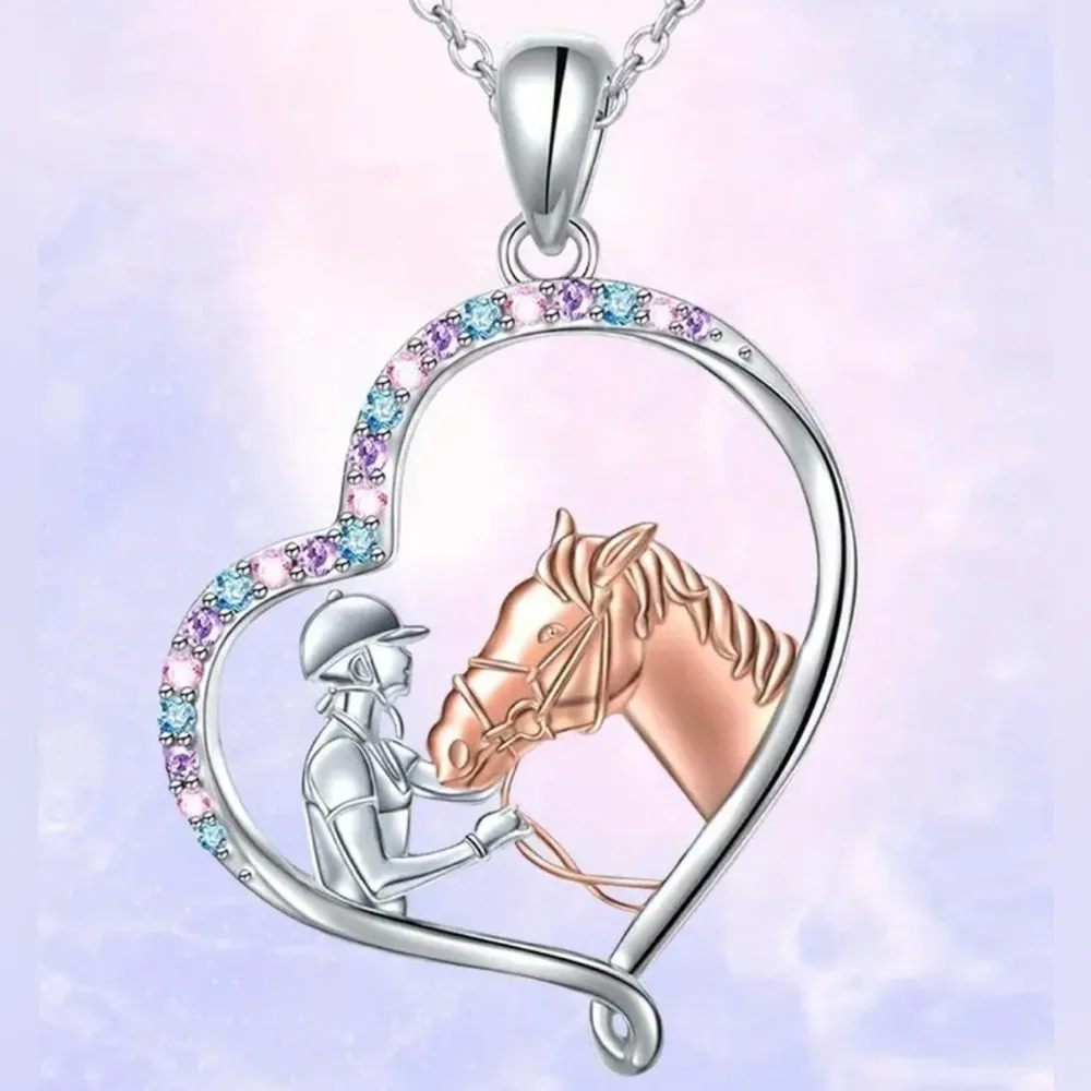 Sterling Silver Rose Gold Horse & Girl Necklace NWT - Image 10