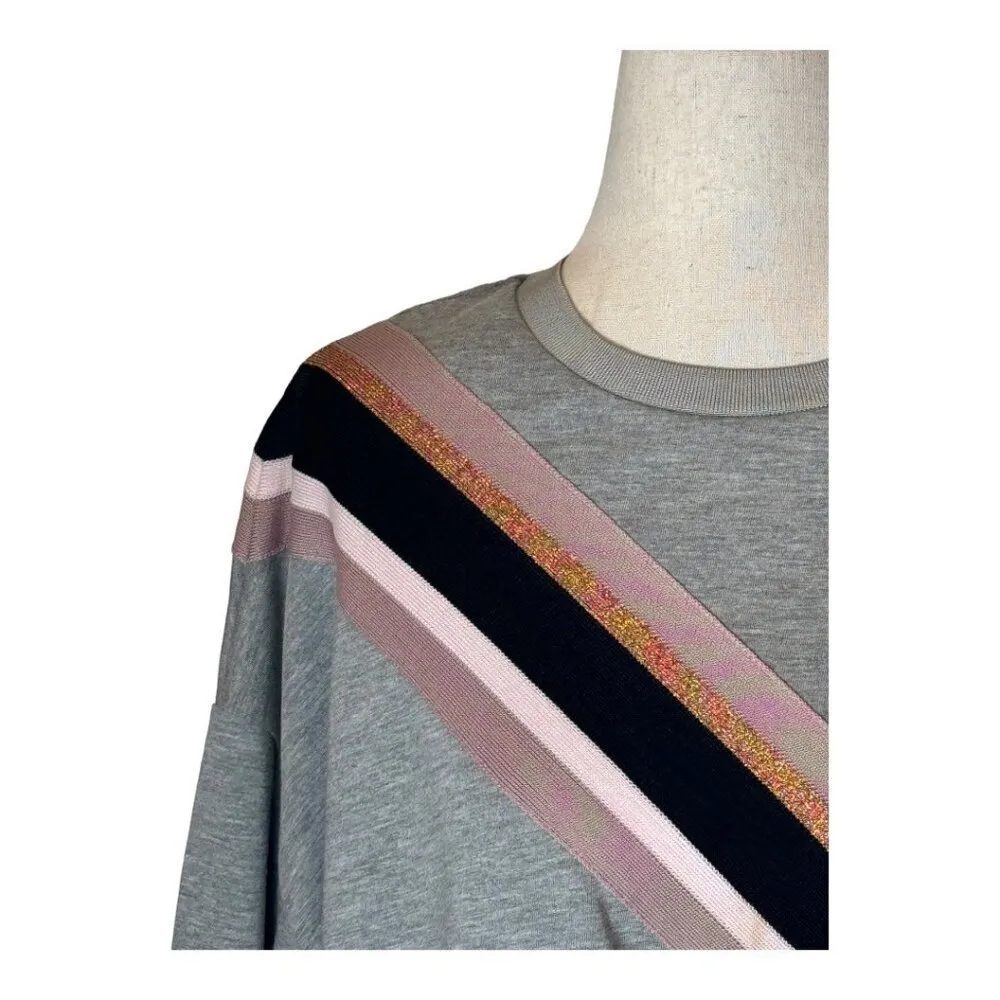 Ted Baker Sweatshirt Women Small Gray Pink Heysin Stripe‎ Shimmer Top Athleisure - Image 6
