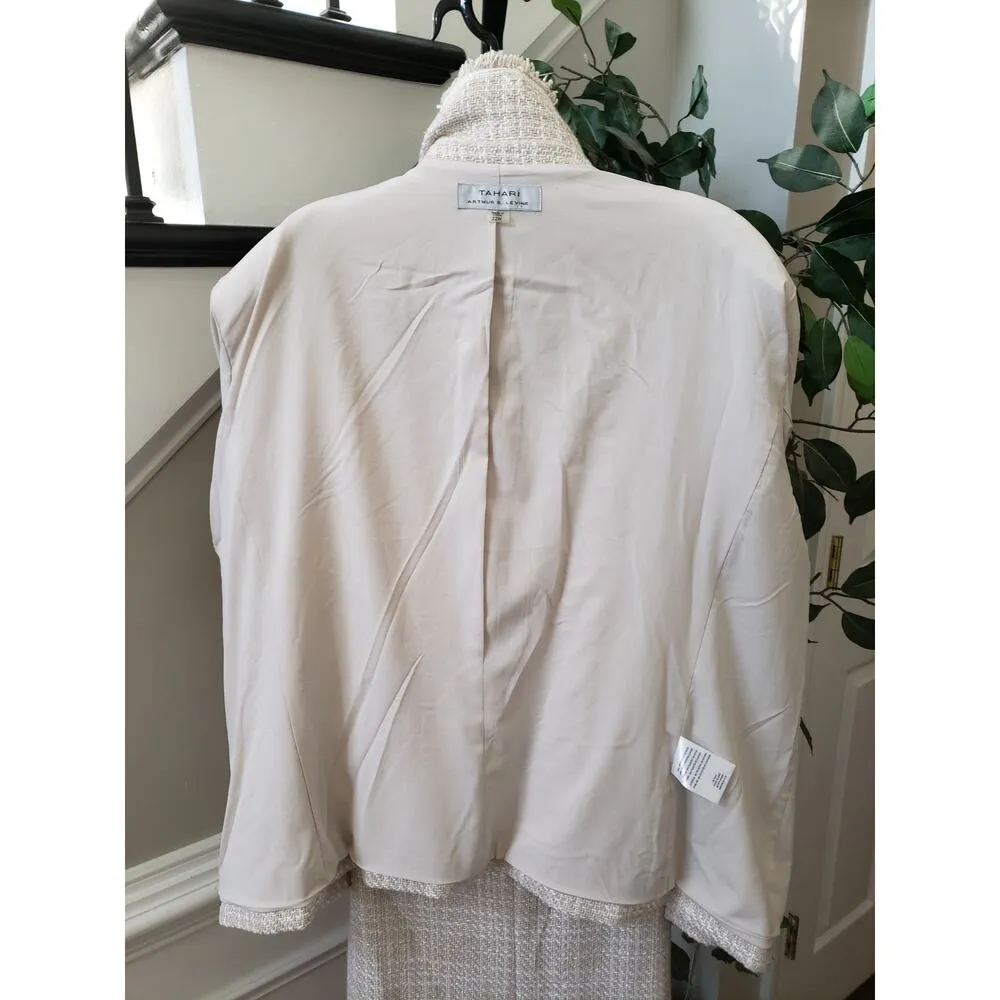 Tahari Arthur S. Levine Skirt Suit Set Womens 22W Beige Fringe Trim Notch Lapel Size undefined - Image 16