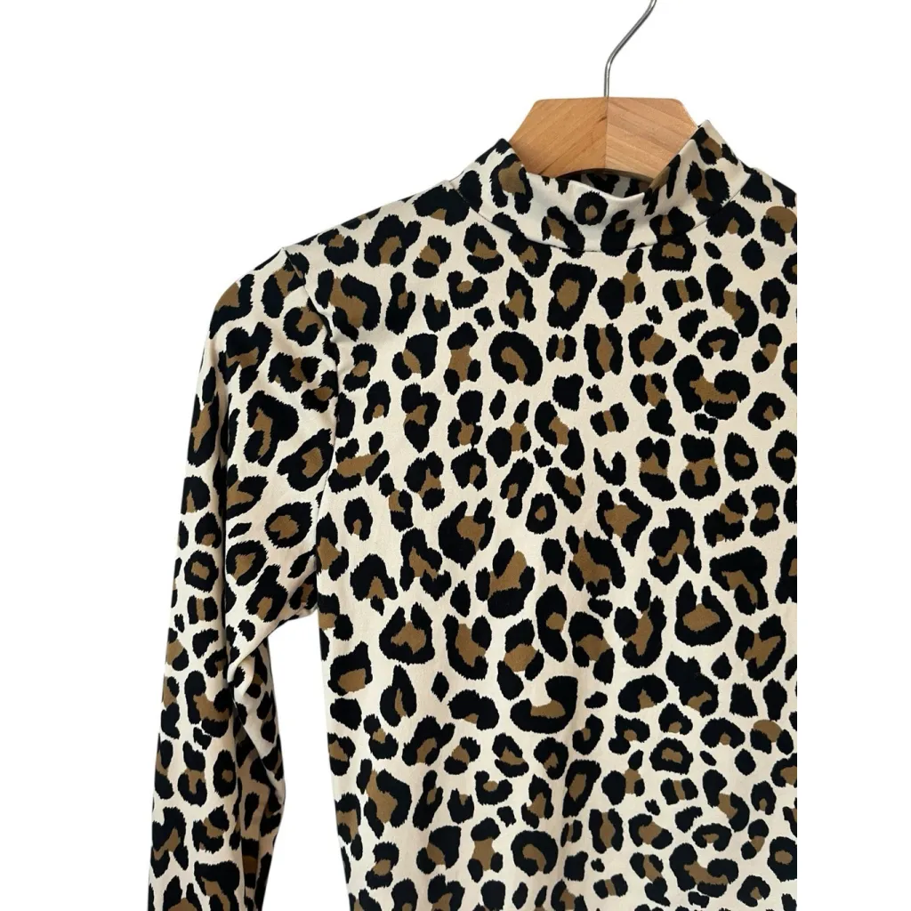 Gaze Leopard Print Top Womens XS High Neck Lightweight Layering Neutral Boho Brown - Image 2