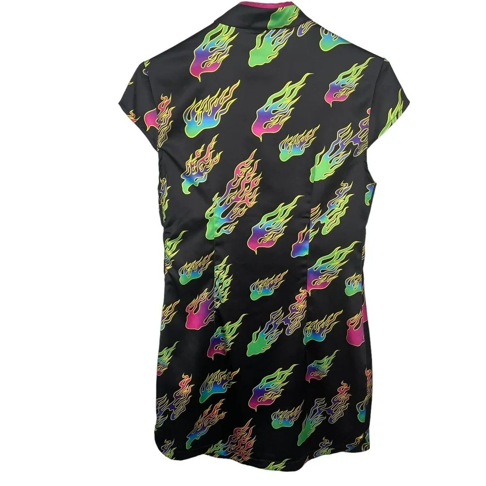 Jaded London Womens Black Flame Print Cut Out High Neck Mini Dress Size 6 - Image 4