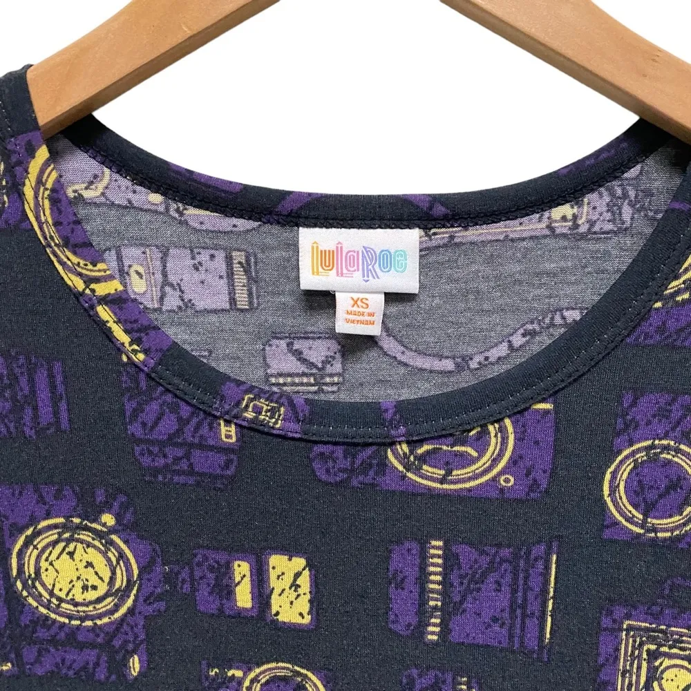 LuLaRoe Carly camera high low dress size XS purple yellow - Image 4