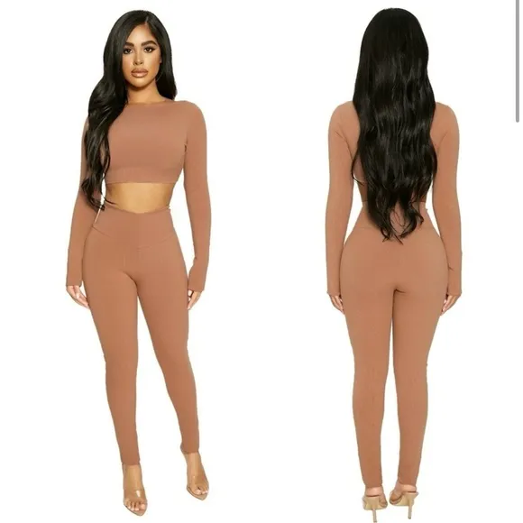 Size XS Snatched Down Leggings Tan Ribbed V Cut High Rise NEW - Image 2