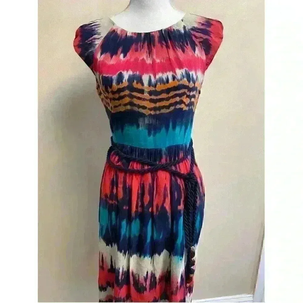 Milly Silk‎ Blend Cap Sleeve Midi Dress Size 4 - Image 3