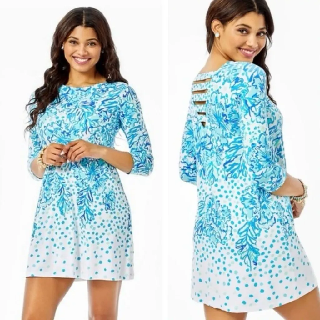 Lilly Pulitzer Ophelia Blue Karma Camellia Knit Mini Dress M - Image 2
