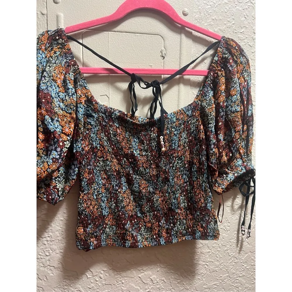 Free People Dark Floral Back On Top Shirt Woman’s Size XS NEW MSRP $98 - Image 11