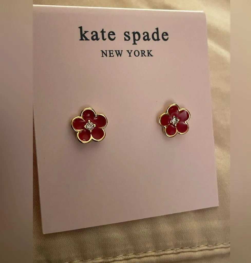 Kate Spade - ‘First Bloom’ Red Floral Studs W/ Gold-Plating & Crystals - Image 8