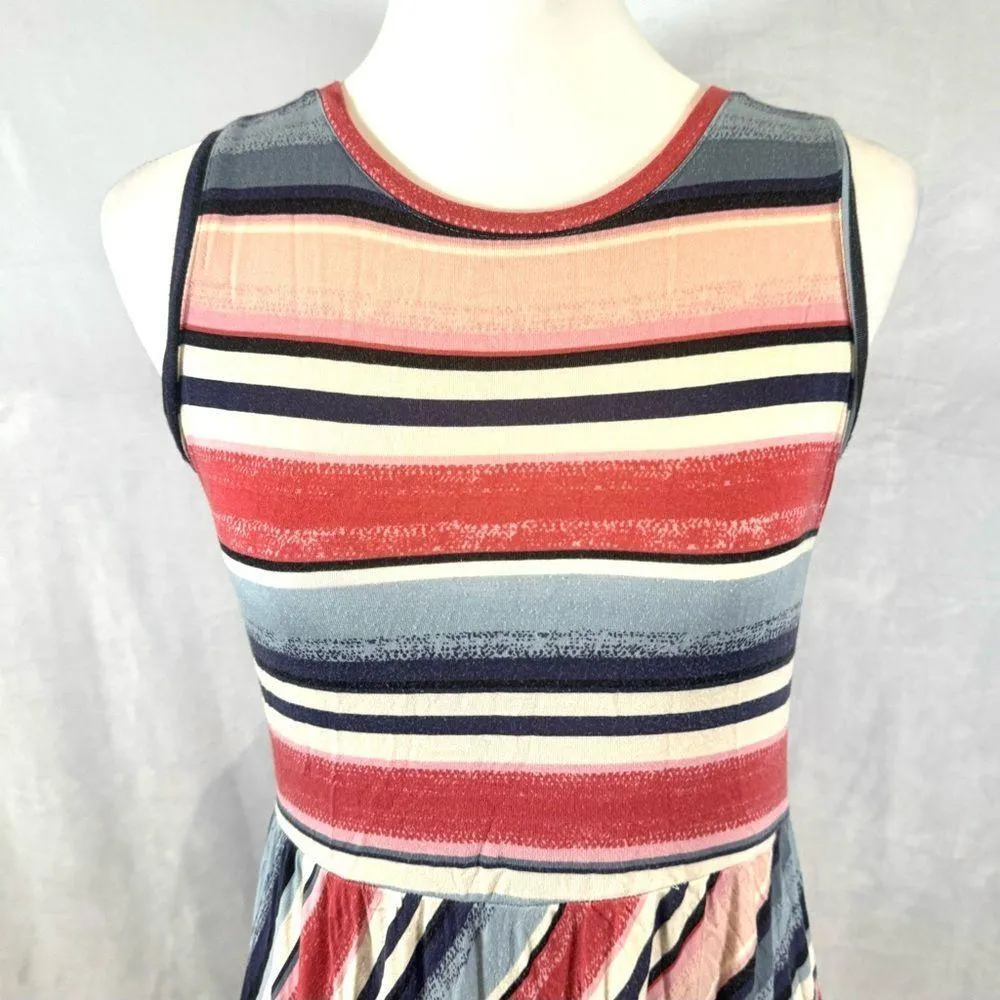 Maurices pink and blue multi stripe empire waist dress with pockets size small - Image 4