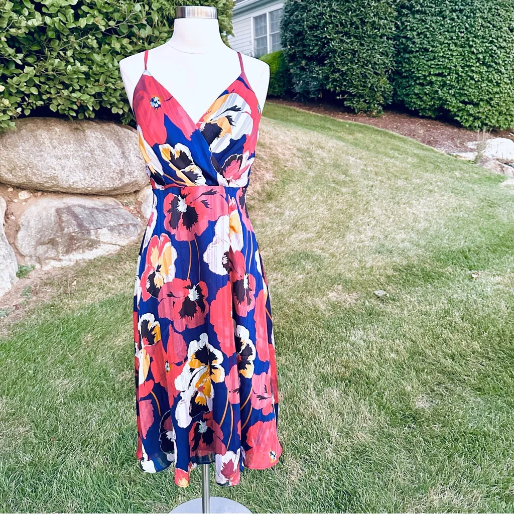 LULUS All About Love Royal Blue Floral Print Midi Dress Red Size M - Image 4