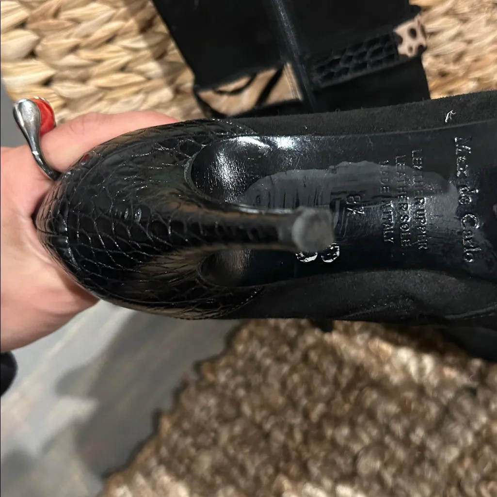 Max de Carlo Italian Suede Black Cheetah Calfskin CROC Accent Heeled Boots 1675 Size 8.5 - Image 5