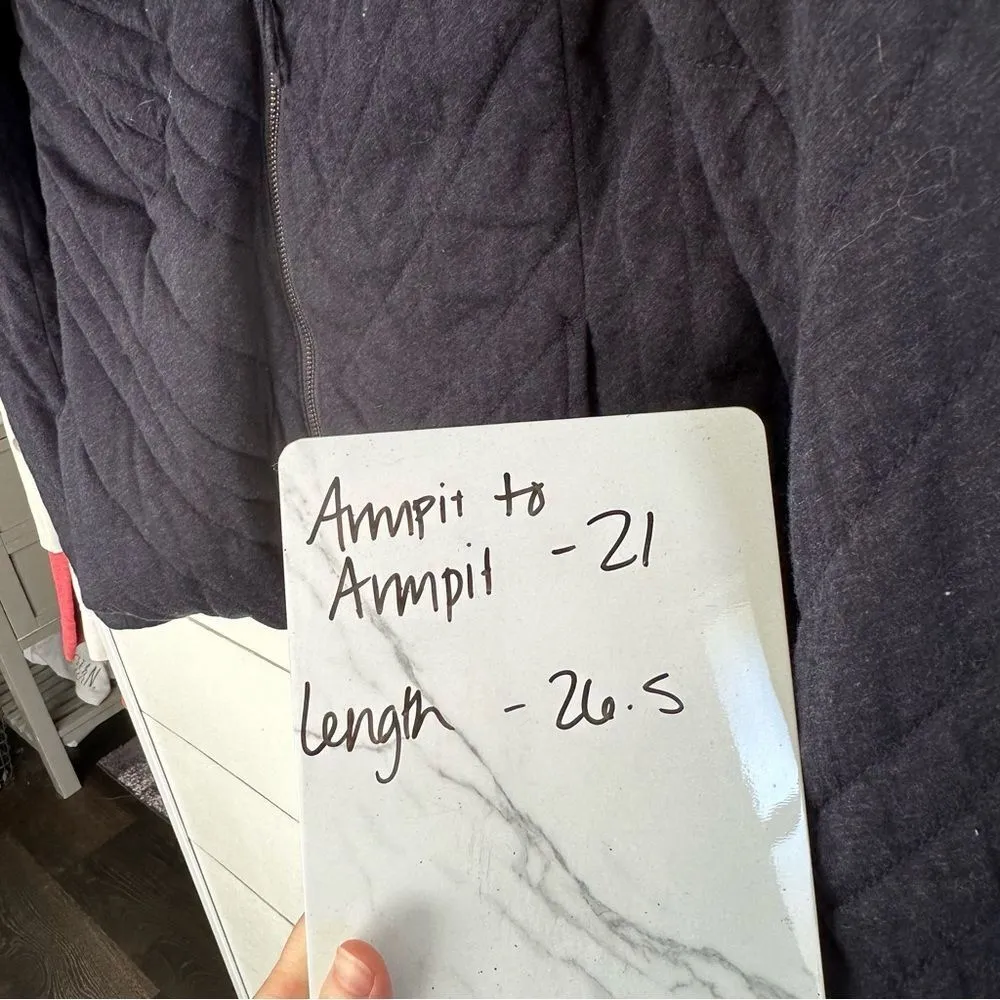 Eileen Fisher Navy Quilted Asymmetrical Zip Jacket Organic Cotton Size Large - Image 5