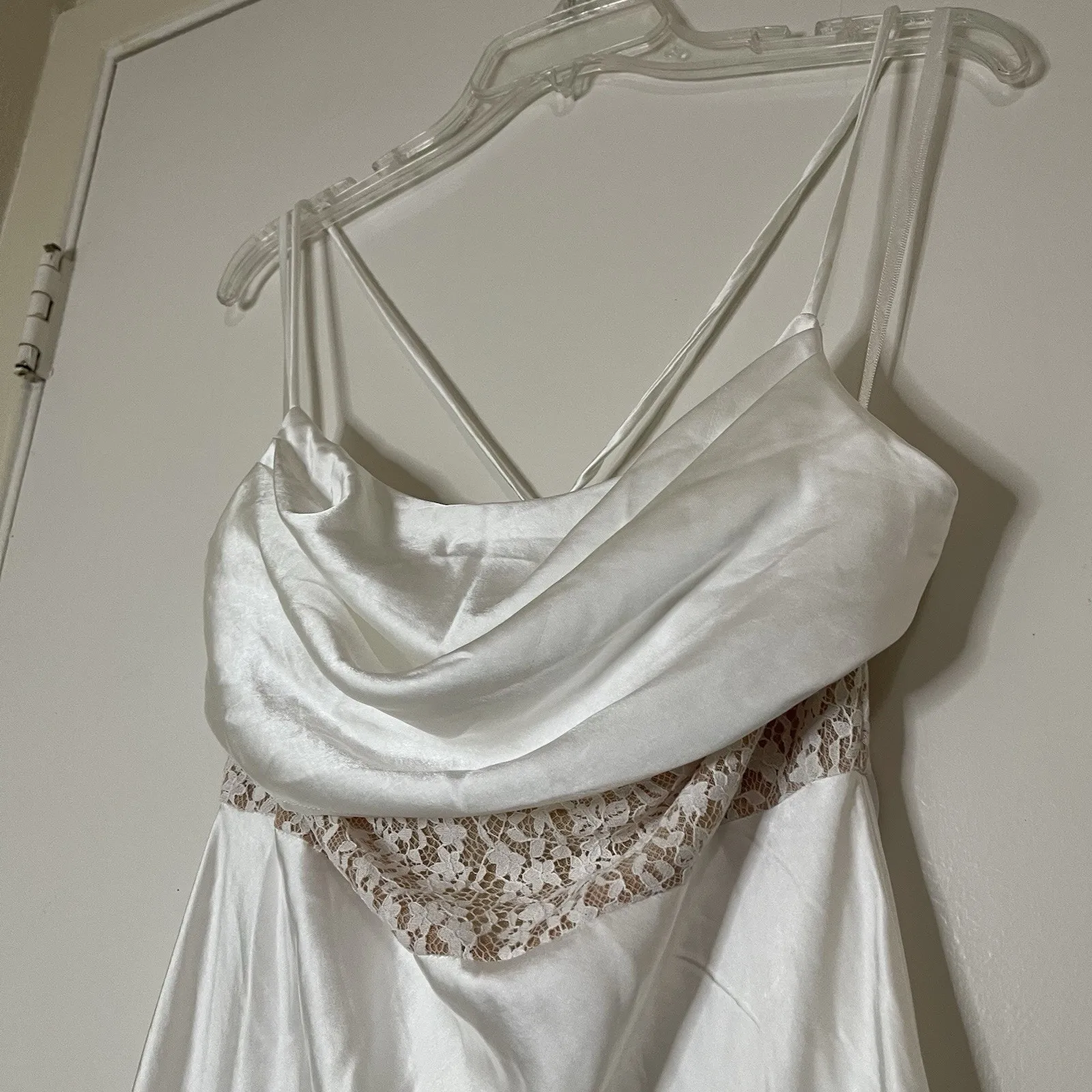 NEW! Selfie Leslie Golden Era Satin Lace Cowl Neck Midi White Dress XL st3125b01 - Image 5