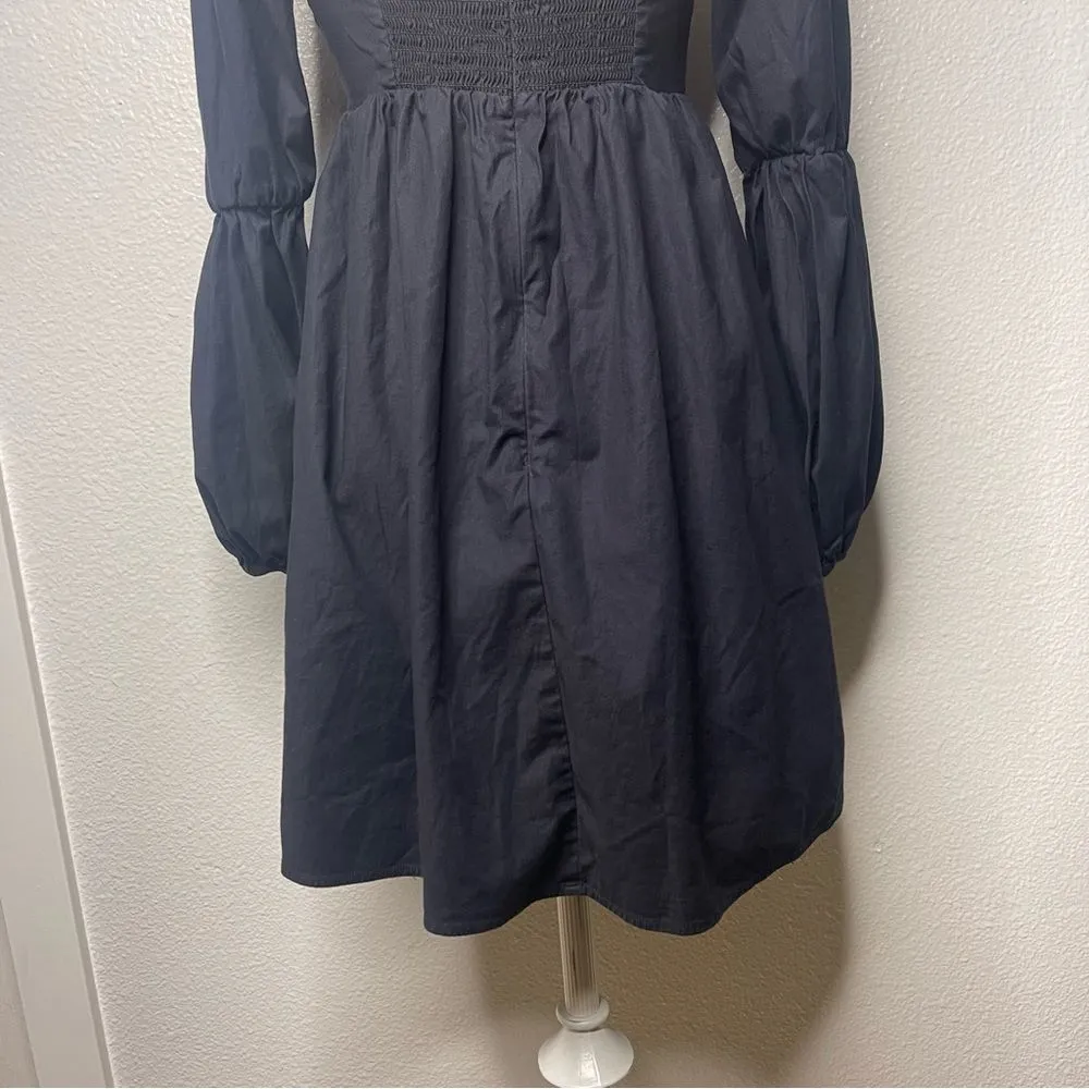 Reformation Size 2 Solid Black Short Mini Dress Long Pouf Sleeve - Image 8