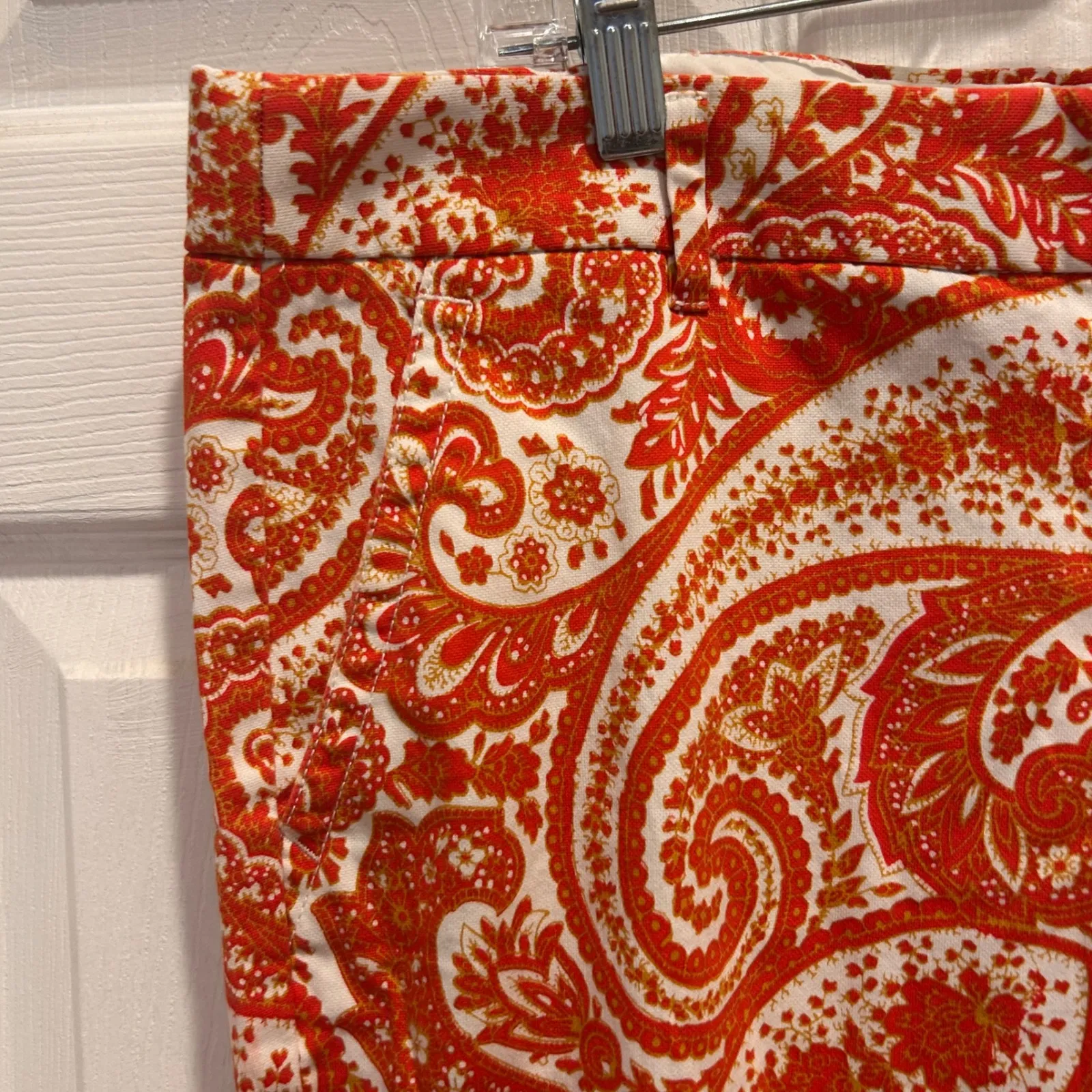 J. Crew City‎ Fit Stretch Womens Size 14 Orange Paisley Print Crop Pants - Image 2