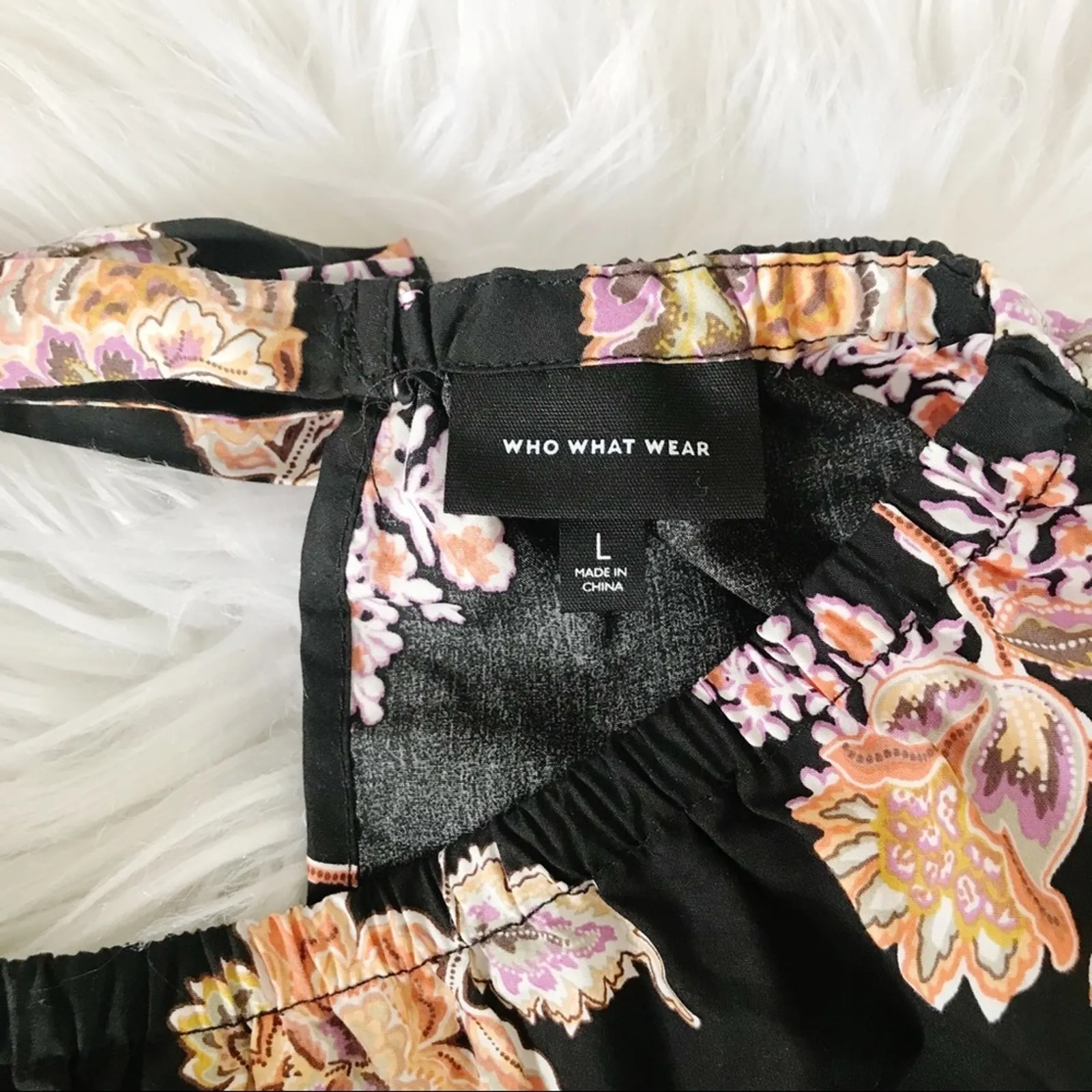 Who What Wear Black Floral Long Modest Cotton Rustic Ruffle Prairie Boho Dress L - Image 12