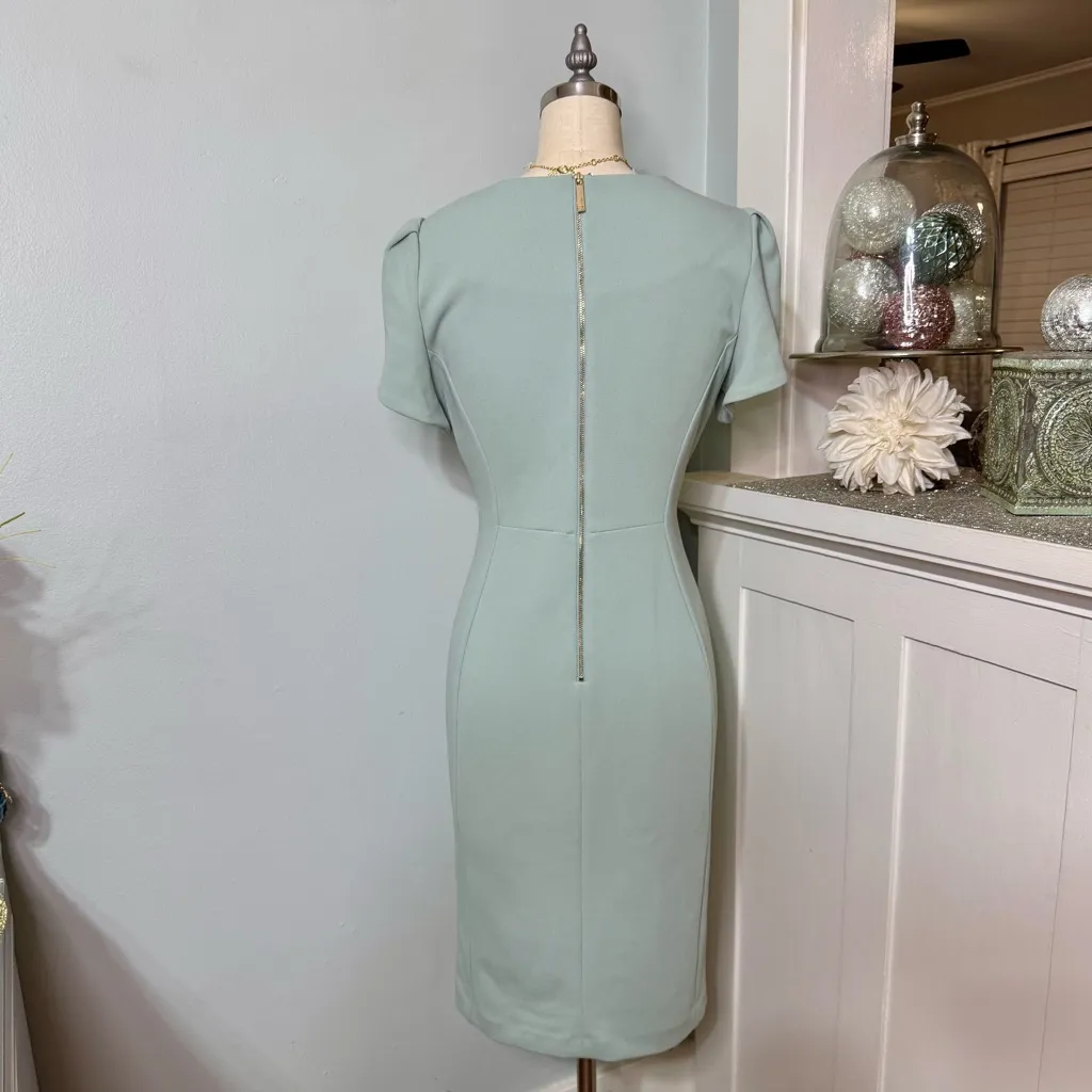 Calvin Klein Tulip Sleeve Sheath Dress Jadeite Green Size 8 - Image 7