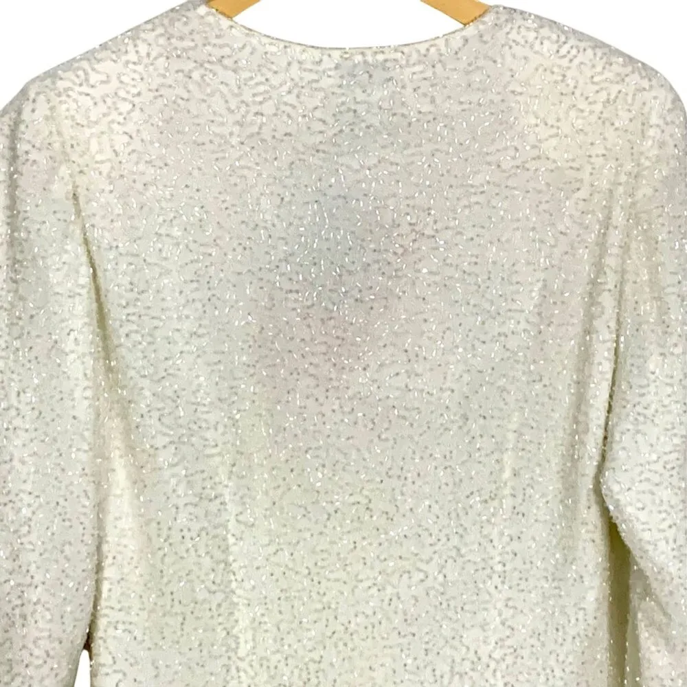 New Ivory Beaded Formal Elegant Wrap 3/4 Sleeve Top Size 10 Party Black Tie - Image 6